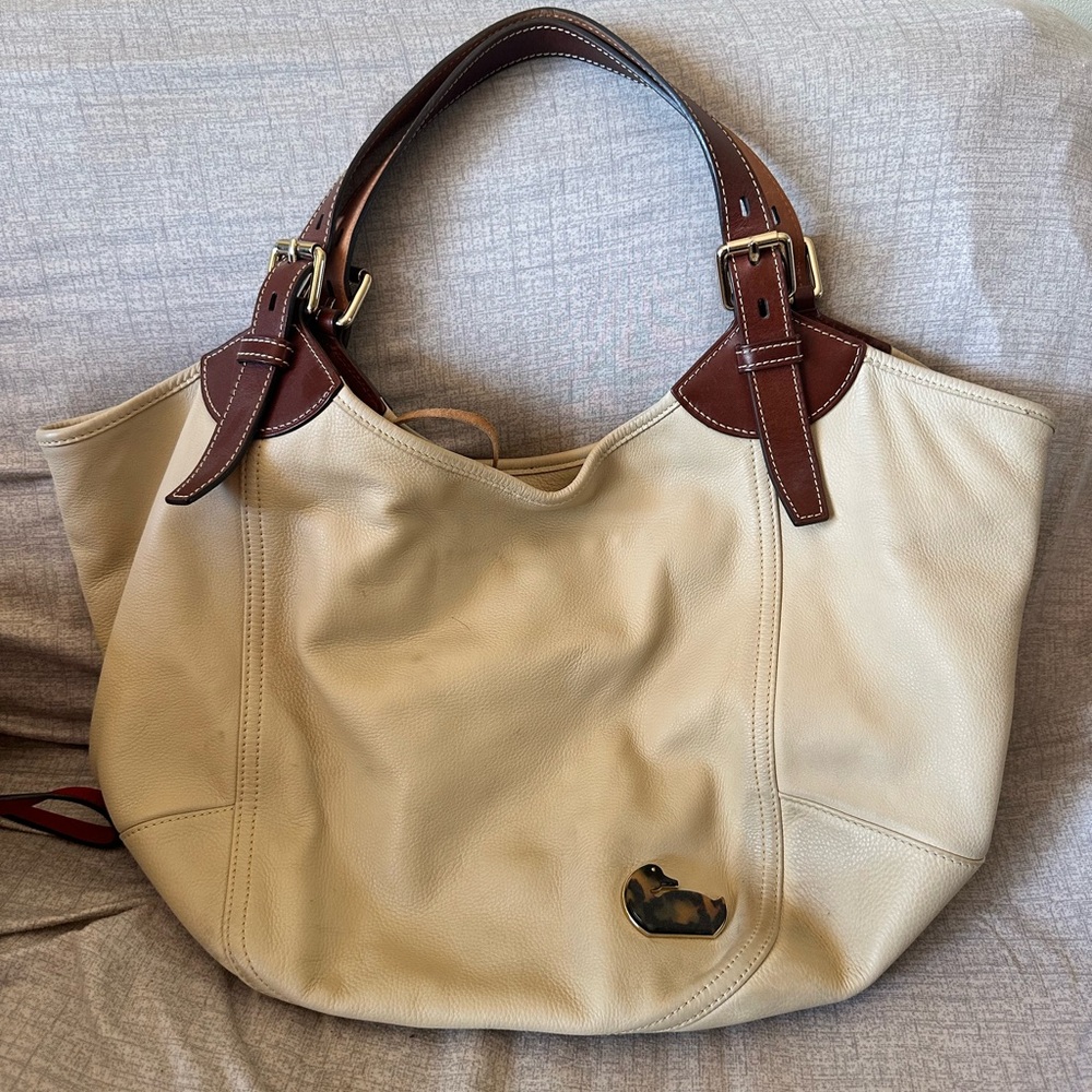 Dooney & Bourke Cream and Brown Tote Bag with Classic Design